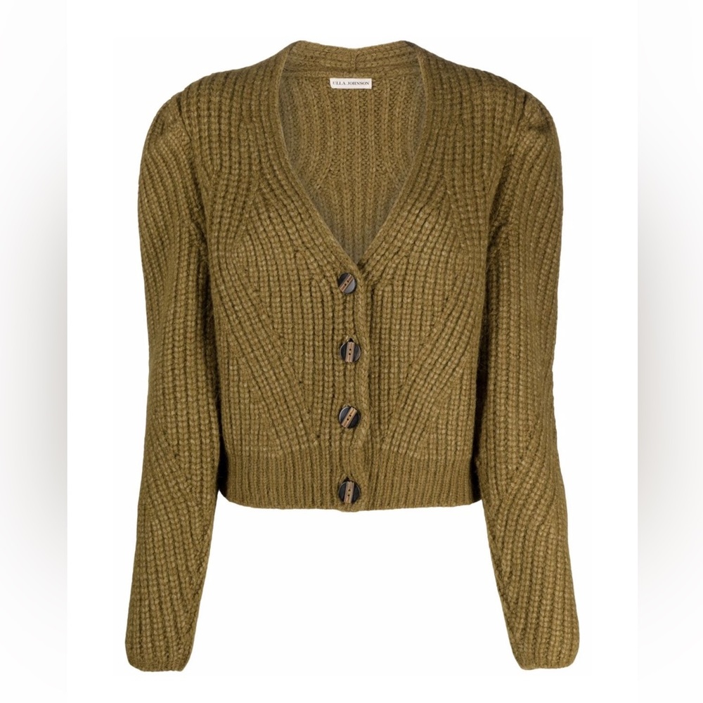 Ulla Johnson Greta Olive Green Alpaca Knit Designer Cardigan Topenade S Forrest
